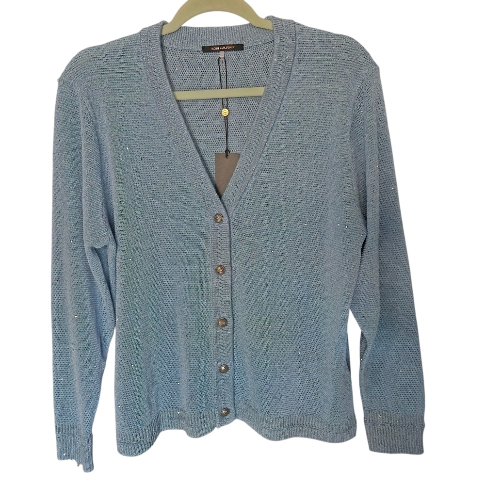 NWT Kobi Halperin Anthia Sequin Button Down Blue Cardigan Sweater Large V-Neck